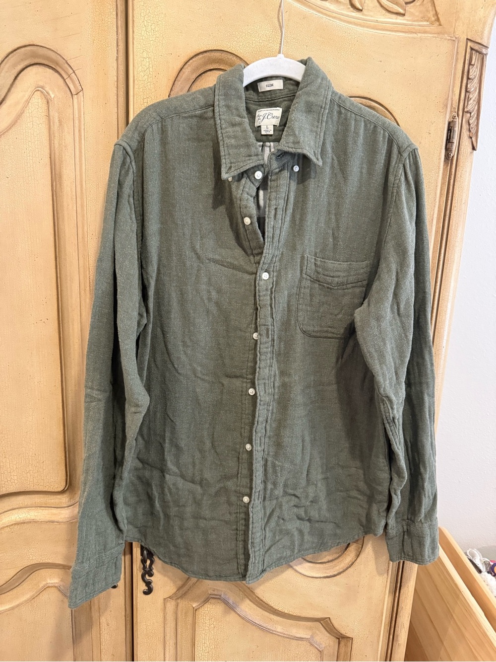 J. Crew Men's Casual Olive Green Button-Down Shirt